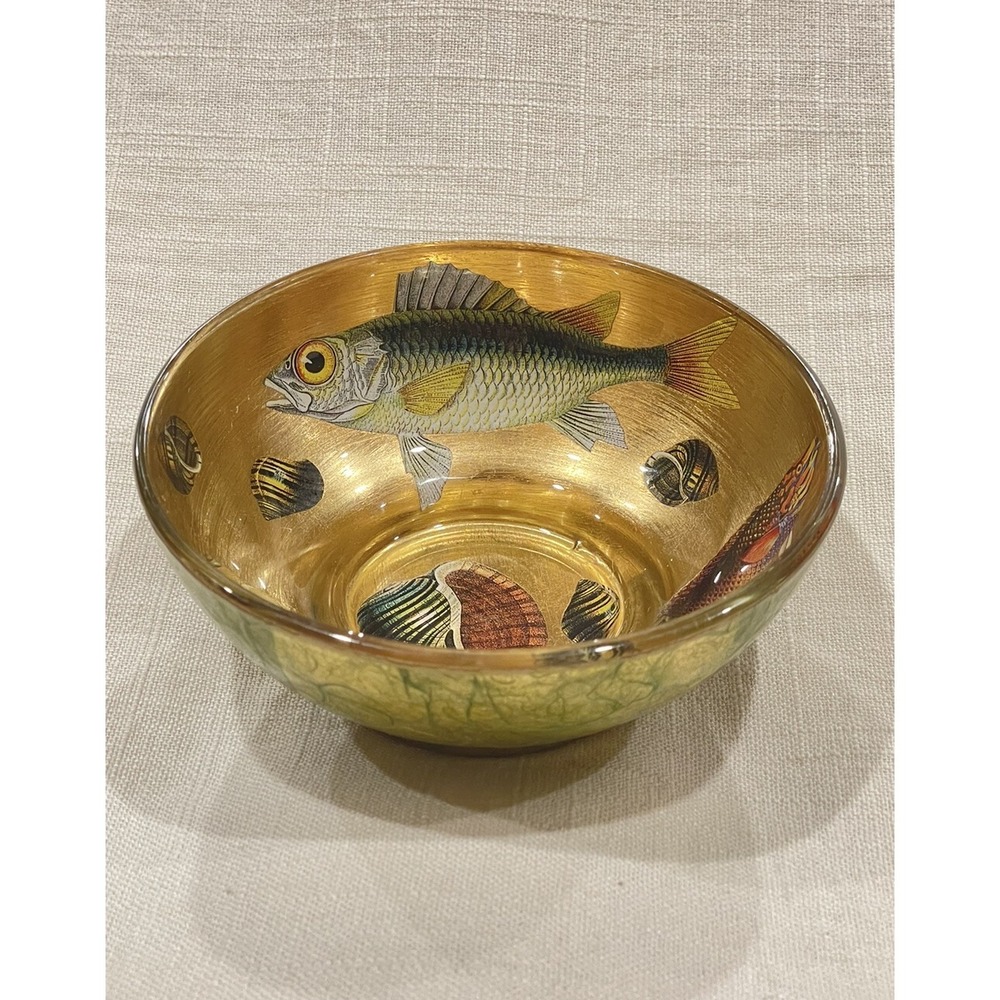 Scott Potter Fish And Shells In Gold And Green Small Bowl 5in Across SIGNED - Picture 2 of 16